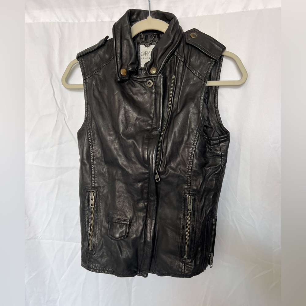 Carmar Black Leather Moto Vest